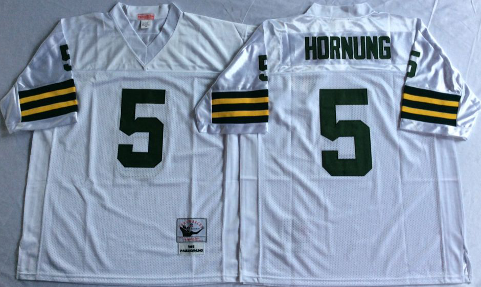 Men NFL Green Bay Packers #5 Hornung white Mitchell Ness jerseys->green bay packers->NFL Jersey